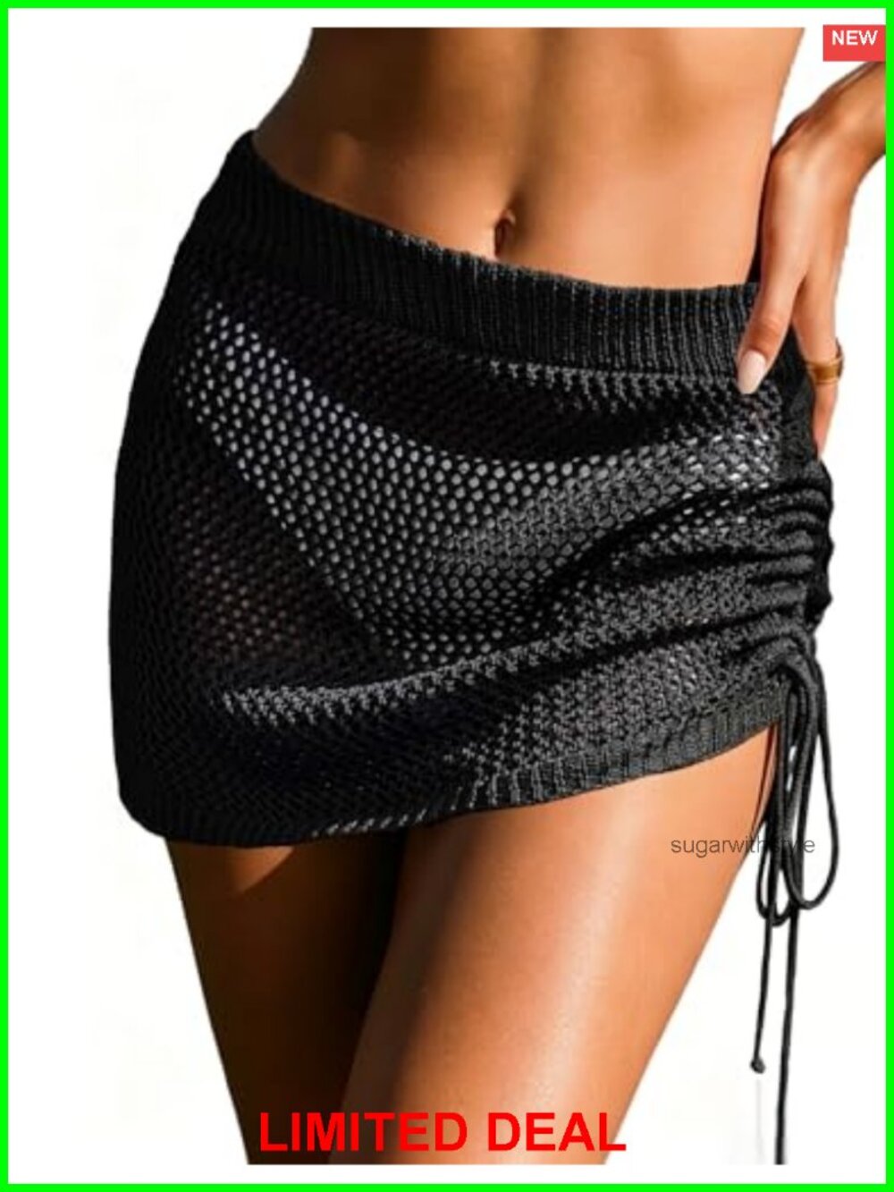 Crochet Swim Cover Up Skirt Drawstring High Waist Knitted Beach Sarong